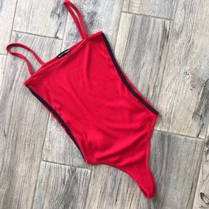 Red with double black stripe body suit